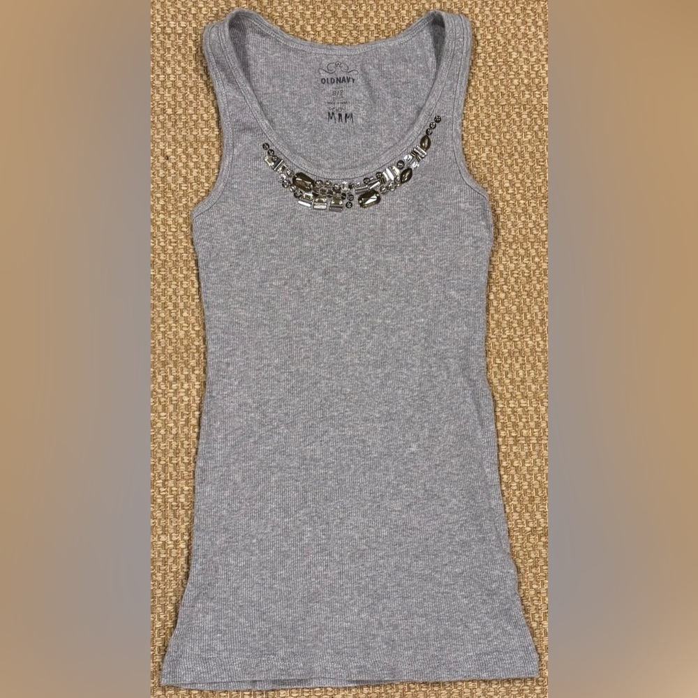 Old Navy Gray Tank Top with Embellished Neckline